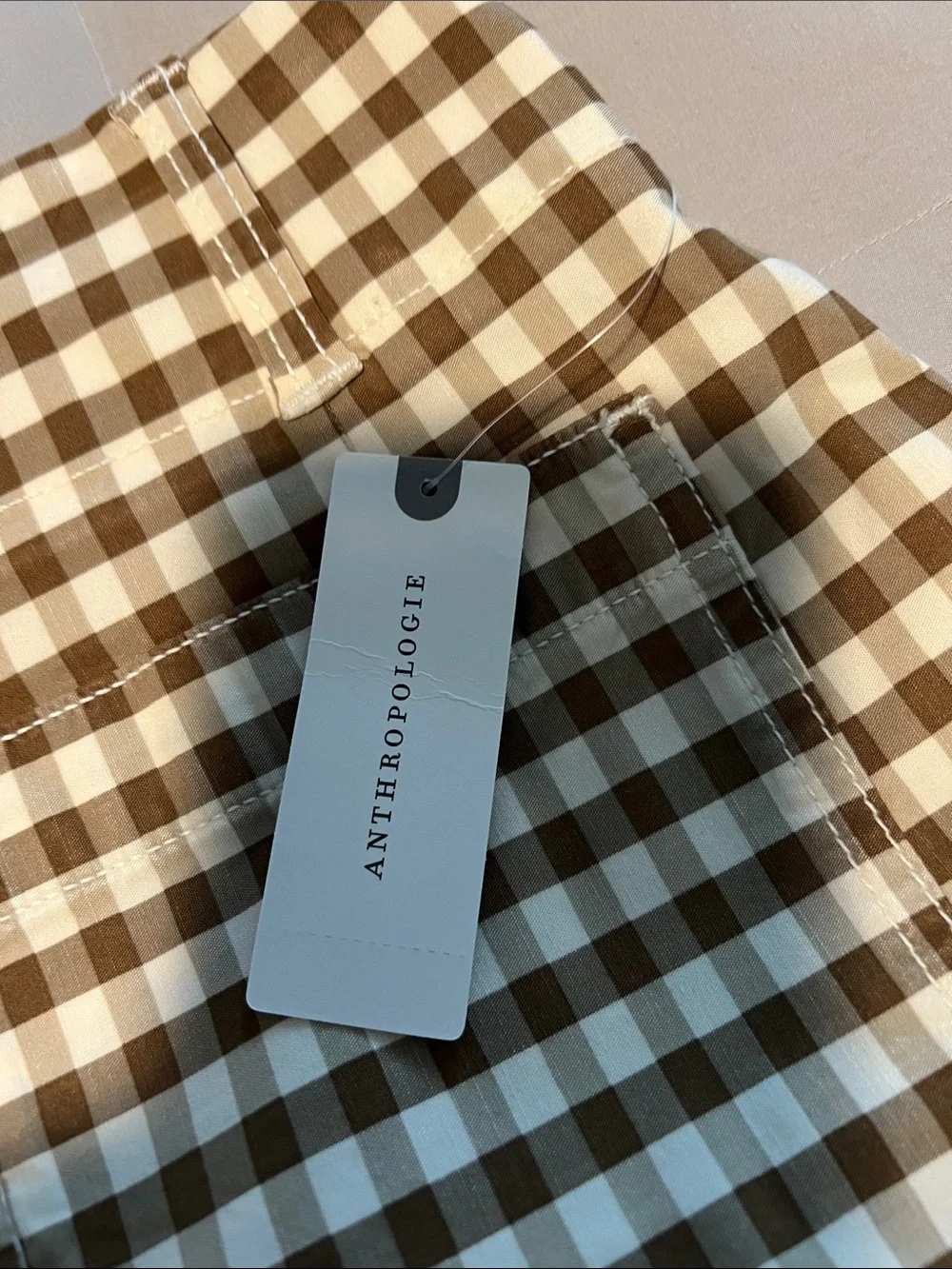 Outfit - Maeve Collette Brown Gingham High-Waist Shorts and Pilcro Ivory Top